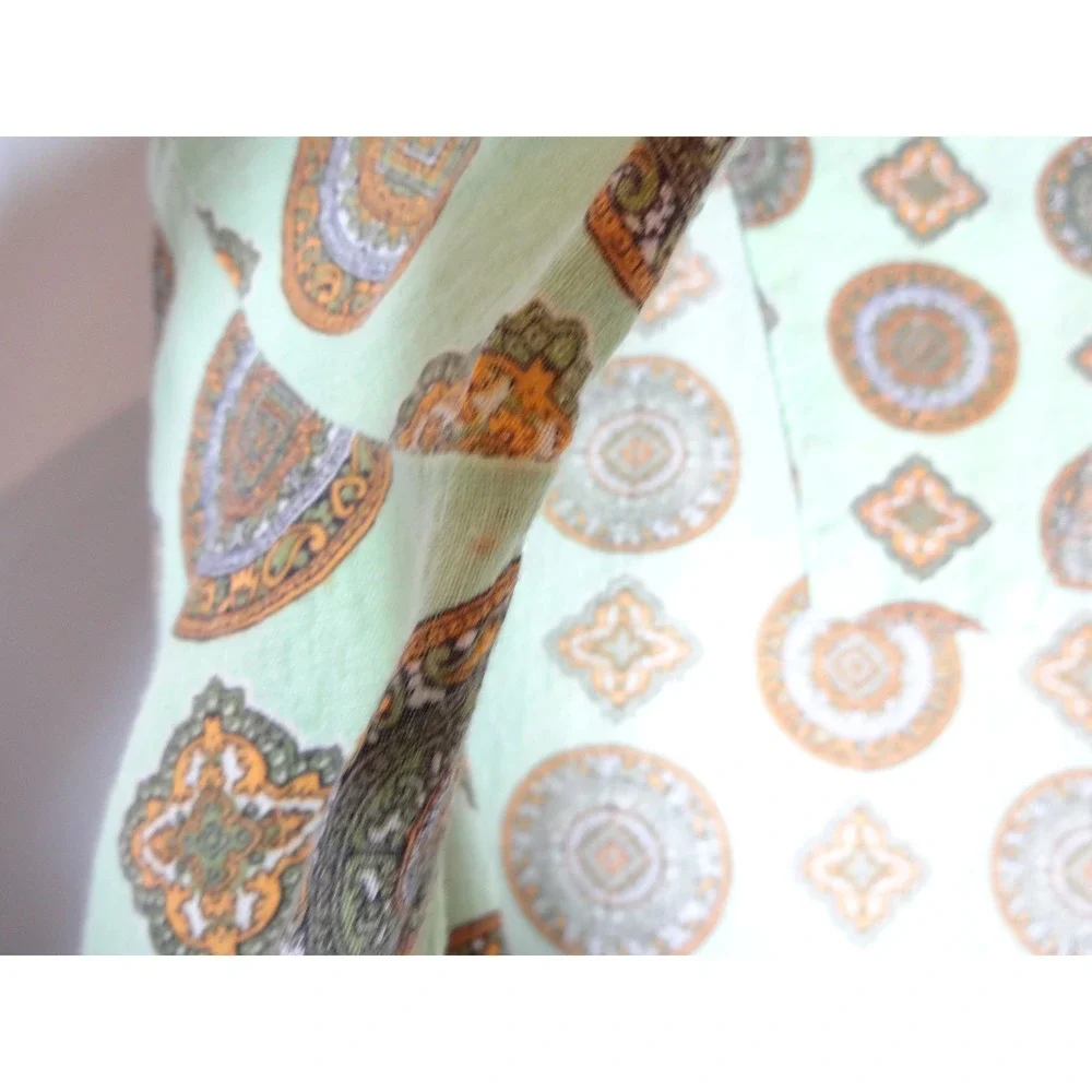 Vintage Paisley Cotton Robe Mens XL Green Medallion 60s 70s Loungewear MCM Retro